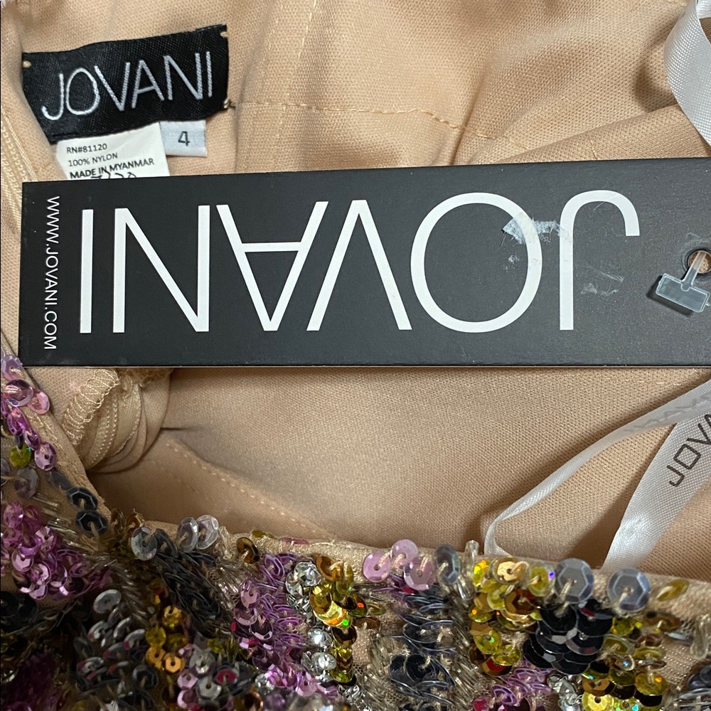 NWT Jovani Rhinestone & Sequin Embelished Pink Silver Gold Tan Maxi Dress Size 4 - Picture 7 of 7